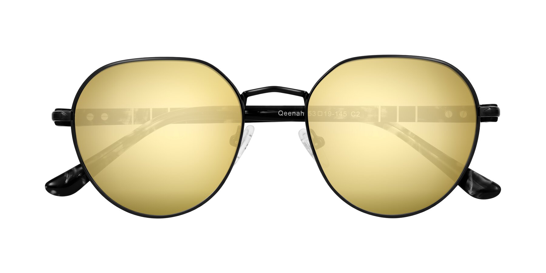 Folded Front of Qeenah in Black with Gold Mirrored Lenses