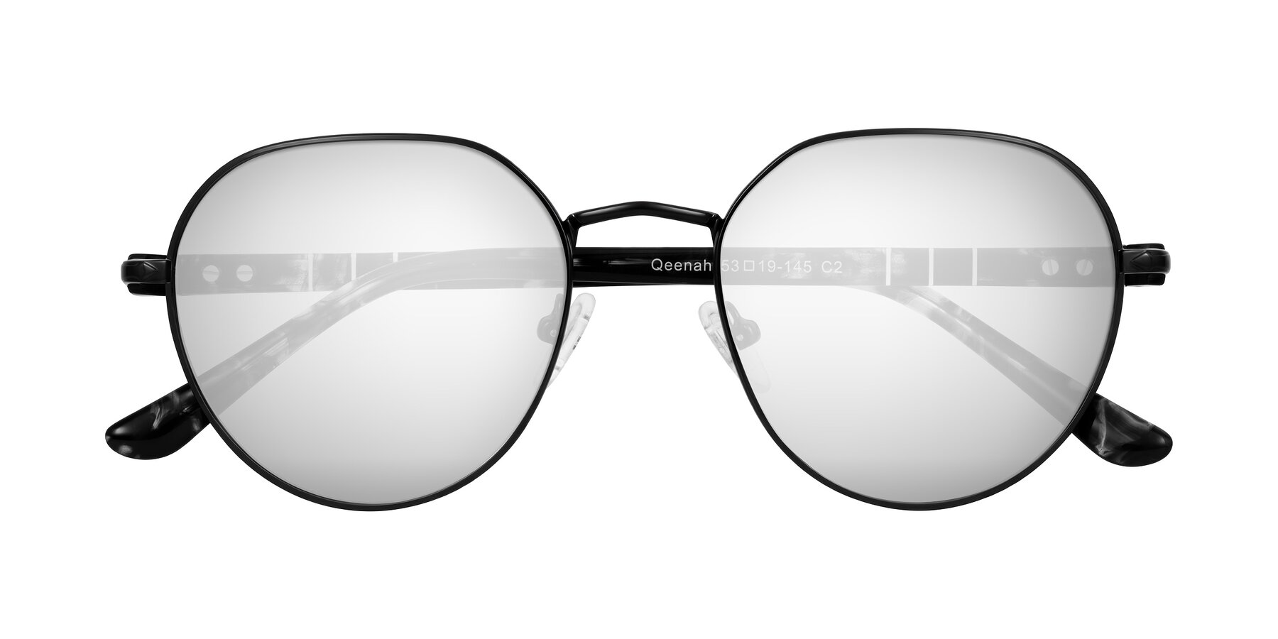 Folded Front of Qeenah in Black with Silver Mirrored Lenses