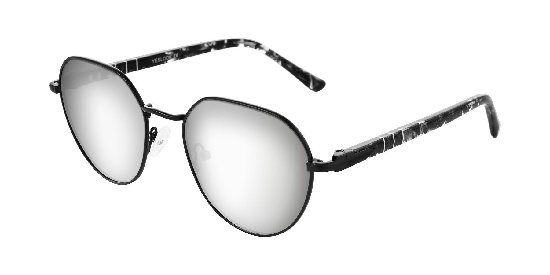 Angle of Qeenah in Black with Silver Mirrored Lenses