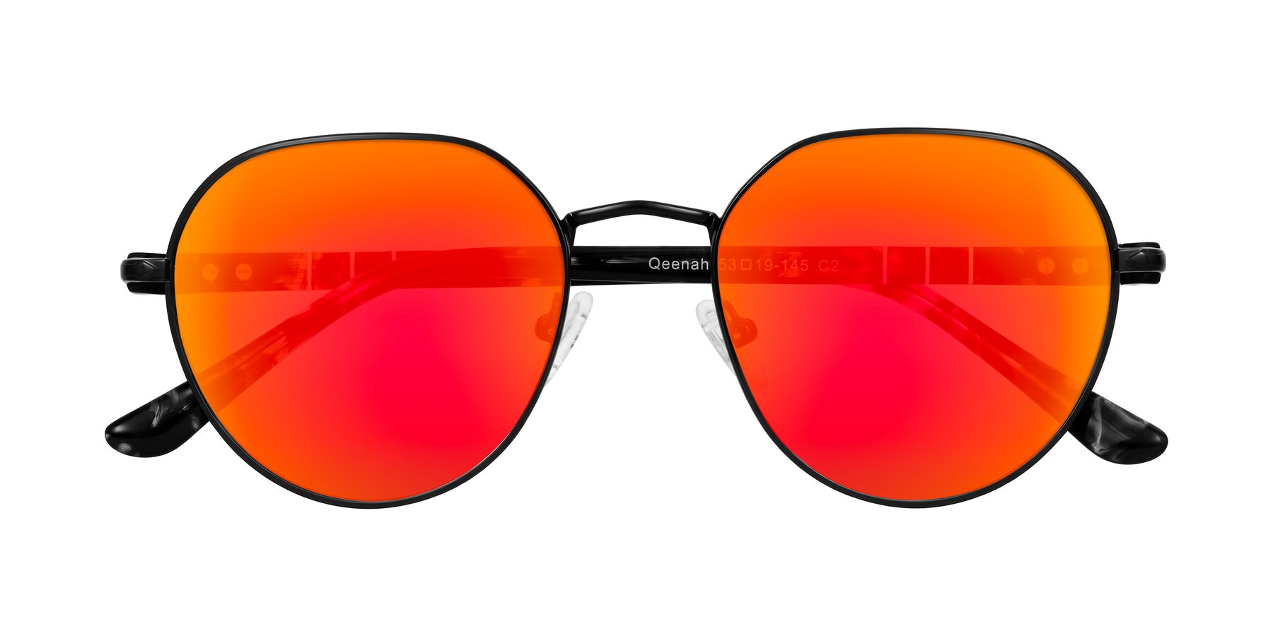 Folded Front of Qeenah in Black with Red Gold Mirrored Lenses