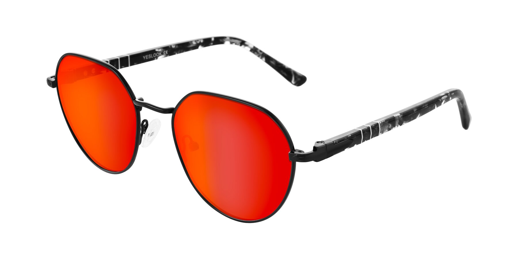 Angle of Qeenah in Black with Red Gold Mirrored Lenses