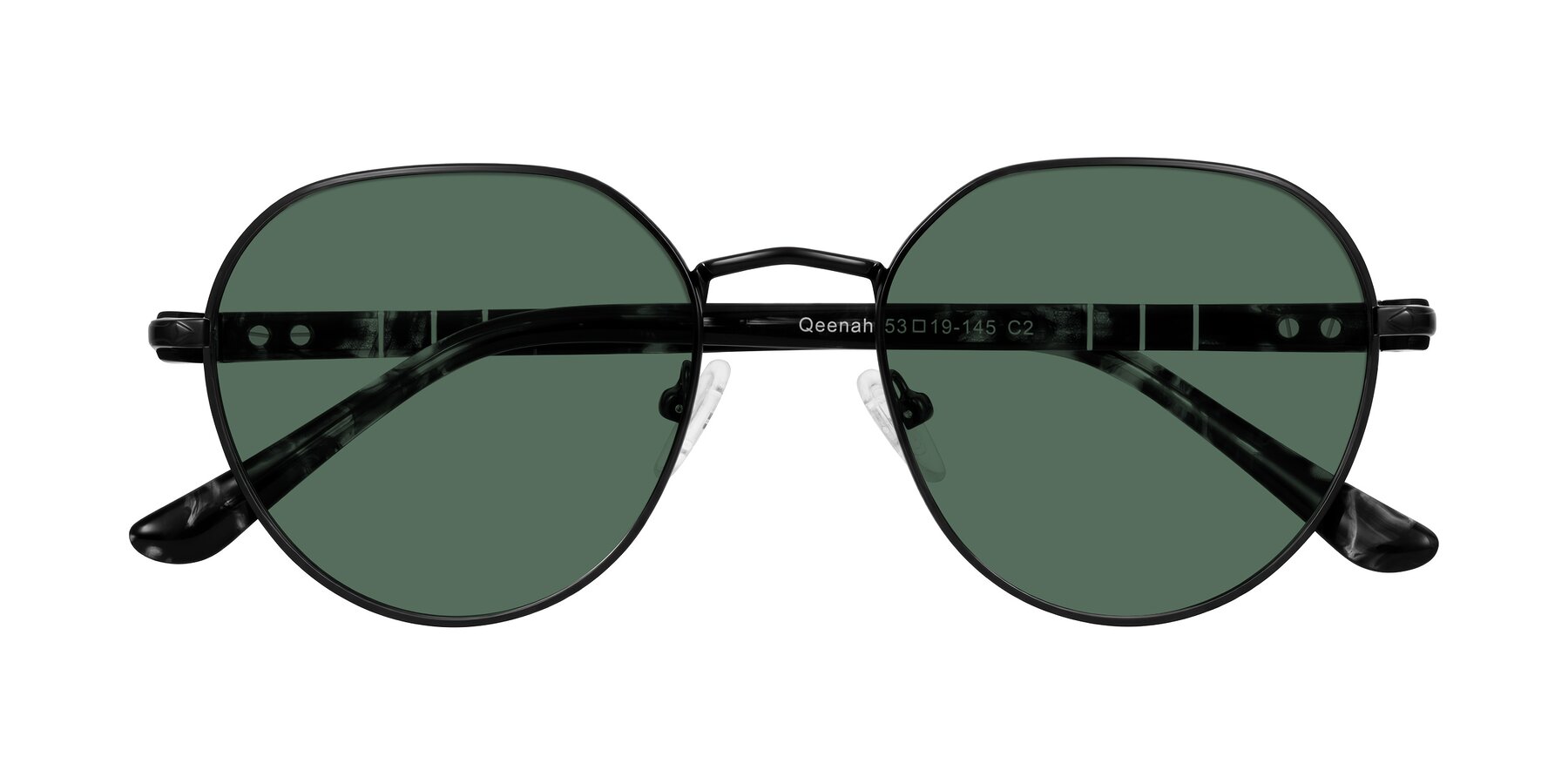 Folded Front of Qeenah in Black with Green Polarized Lenses