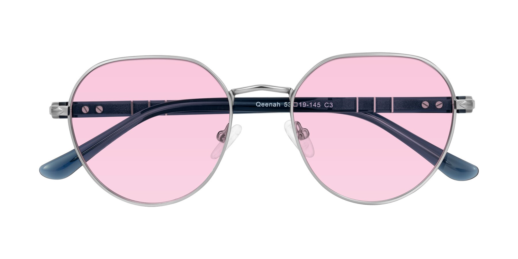 Folded Front of Qeenah in Silver with Light Pink Tinted Lenses