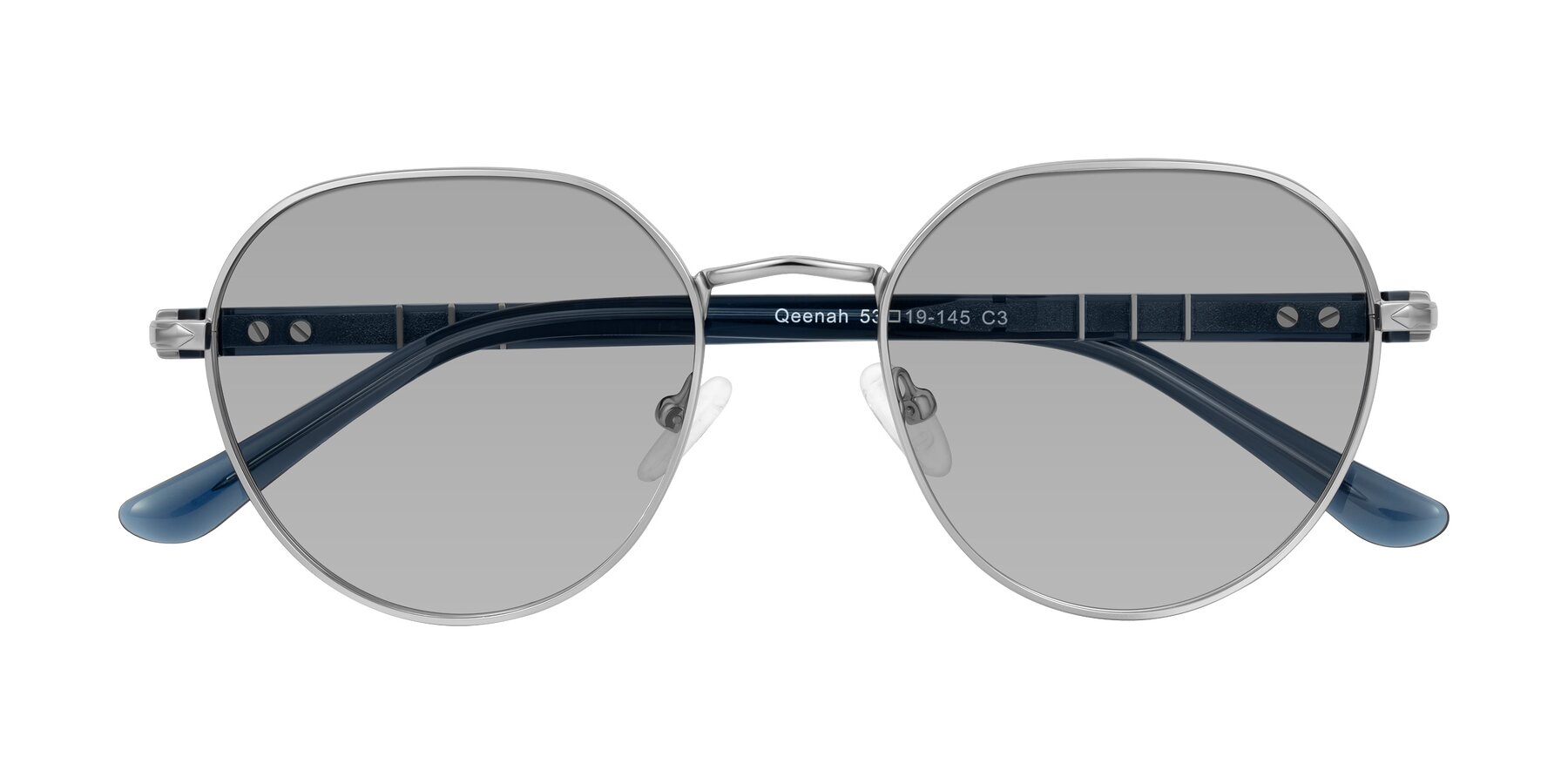 Folded Front of Qeenah in Silver with Light Gray Tinted Lenses