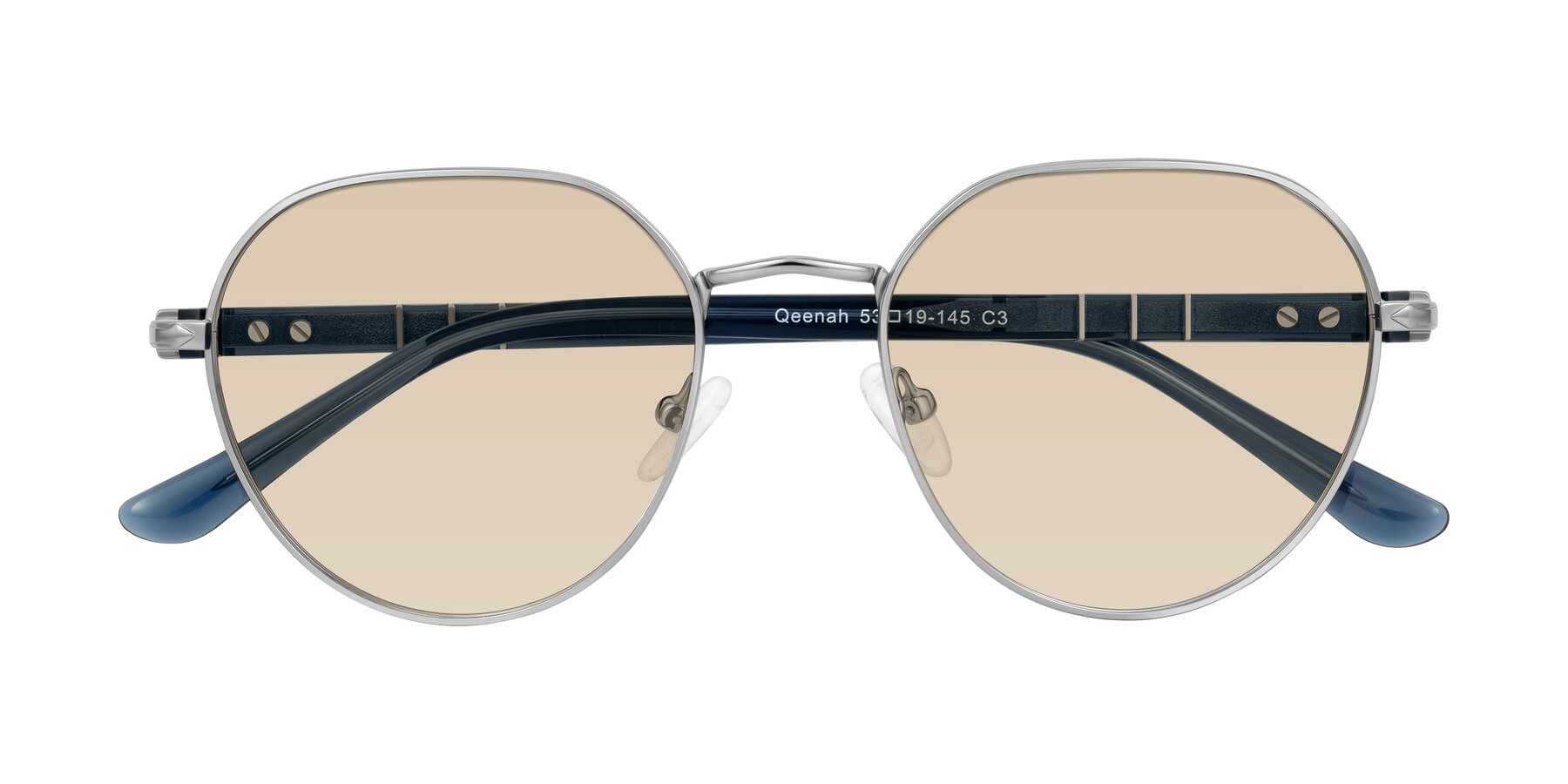 Folded Front of Qeenah in Silver with Light Brown Tinted Lenses