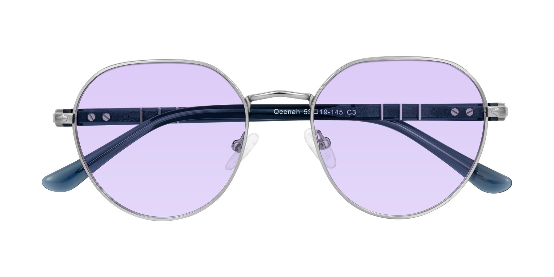 Folded Front of Qeenah in Silver with Light Purple Tinted Lenses
