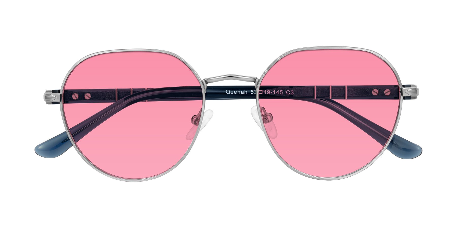 Folded Front of Qeenah in Silver with Pink Tinted Lenses