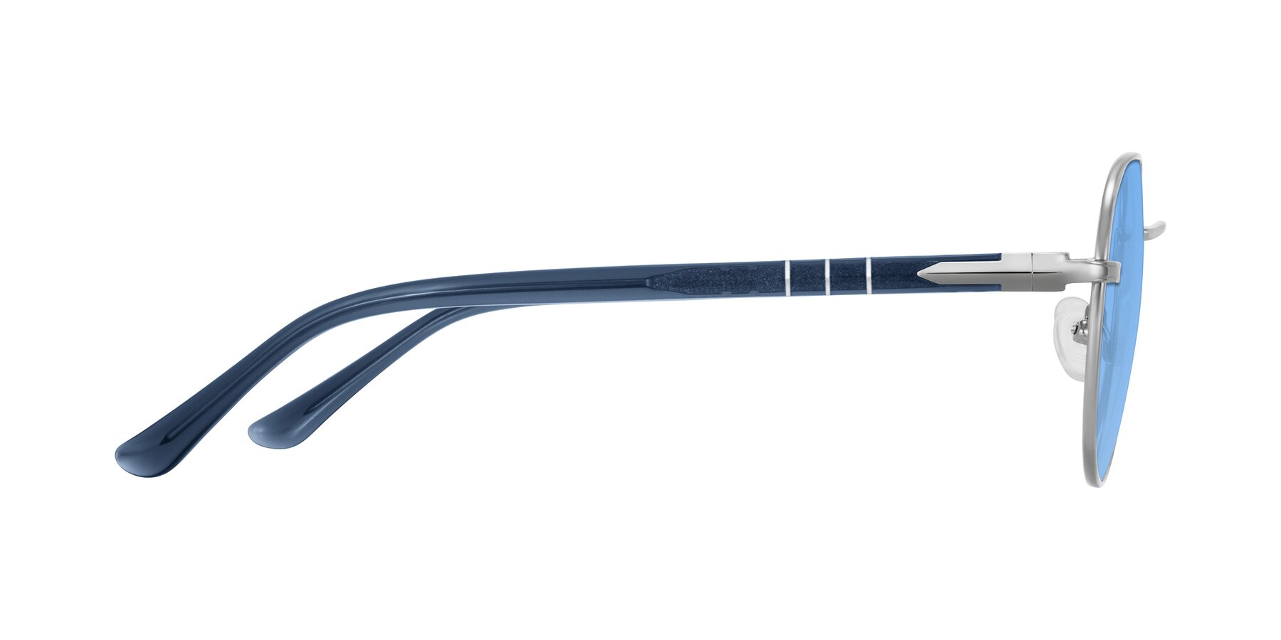 Side of Qeenah in Silver with Medium Blue Tinted Lenses