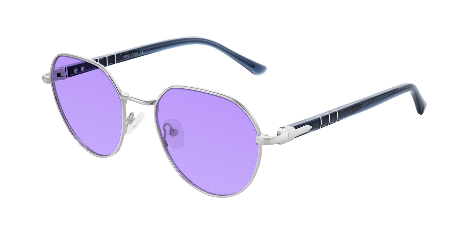 Angle of Qeenah in Silver with Medium Purple Tinted Lenses