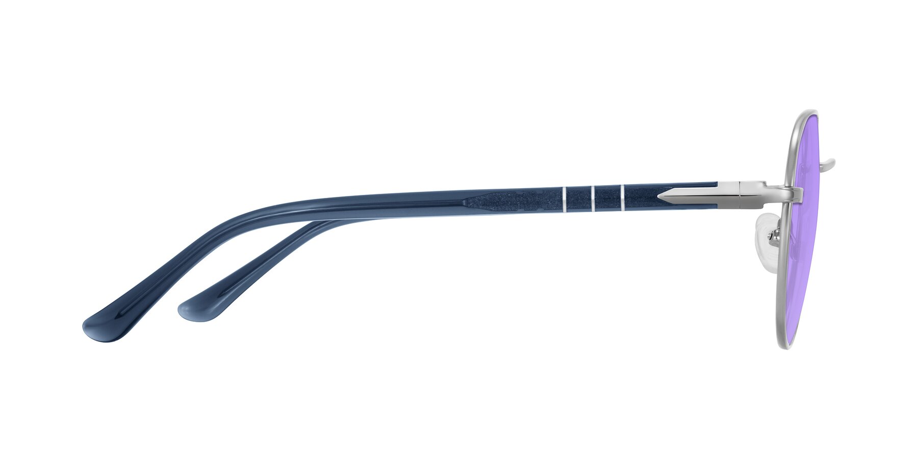 Side of Qeenah in Silver with Medium Purple Tinted Lenses