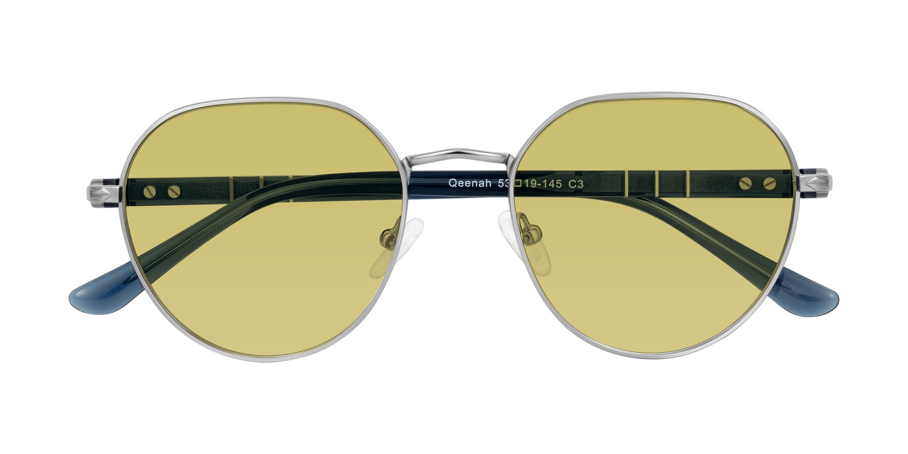 Folded Front of Qeenah in Silver with Medium Champagne Tinted Lenses