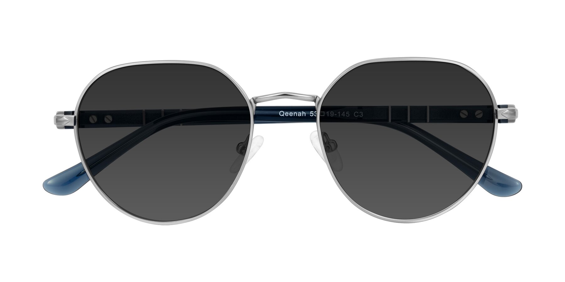 Folded Front of Qeenah in Silver with Gray Tinted Lenses