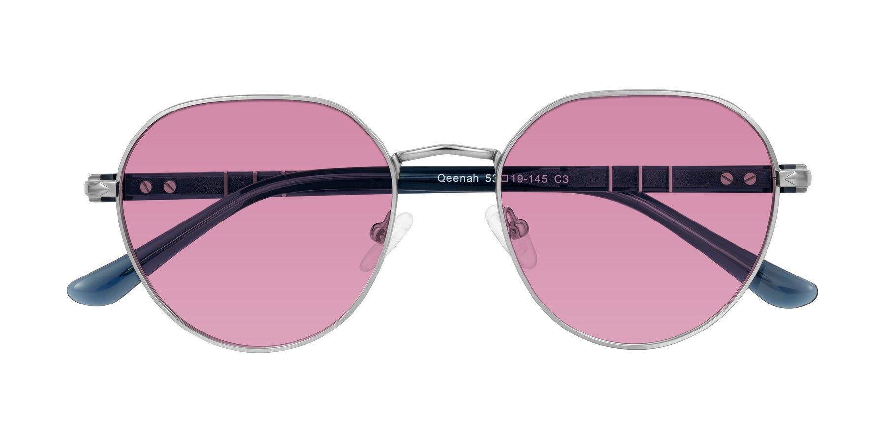 Folded Front of Qeenah in Silver with Medium Wine Tinted Lenses