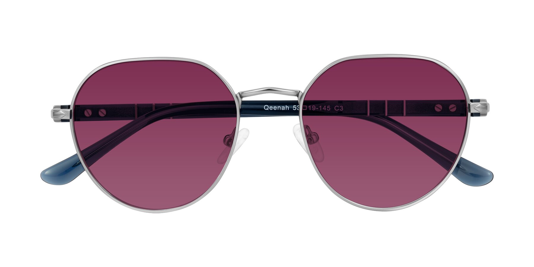 Folded Front of Qeenah in Silver with Wine Tinted Lenses