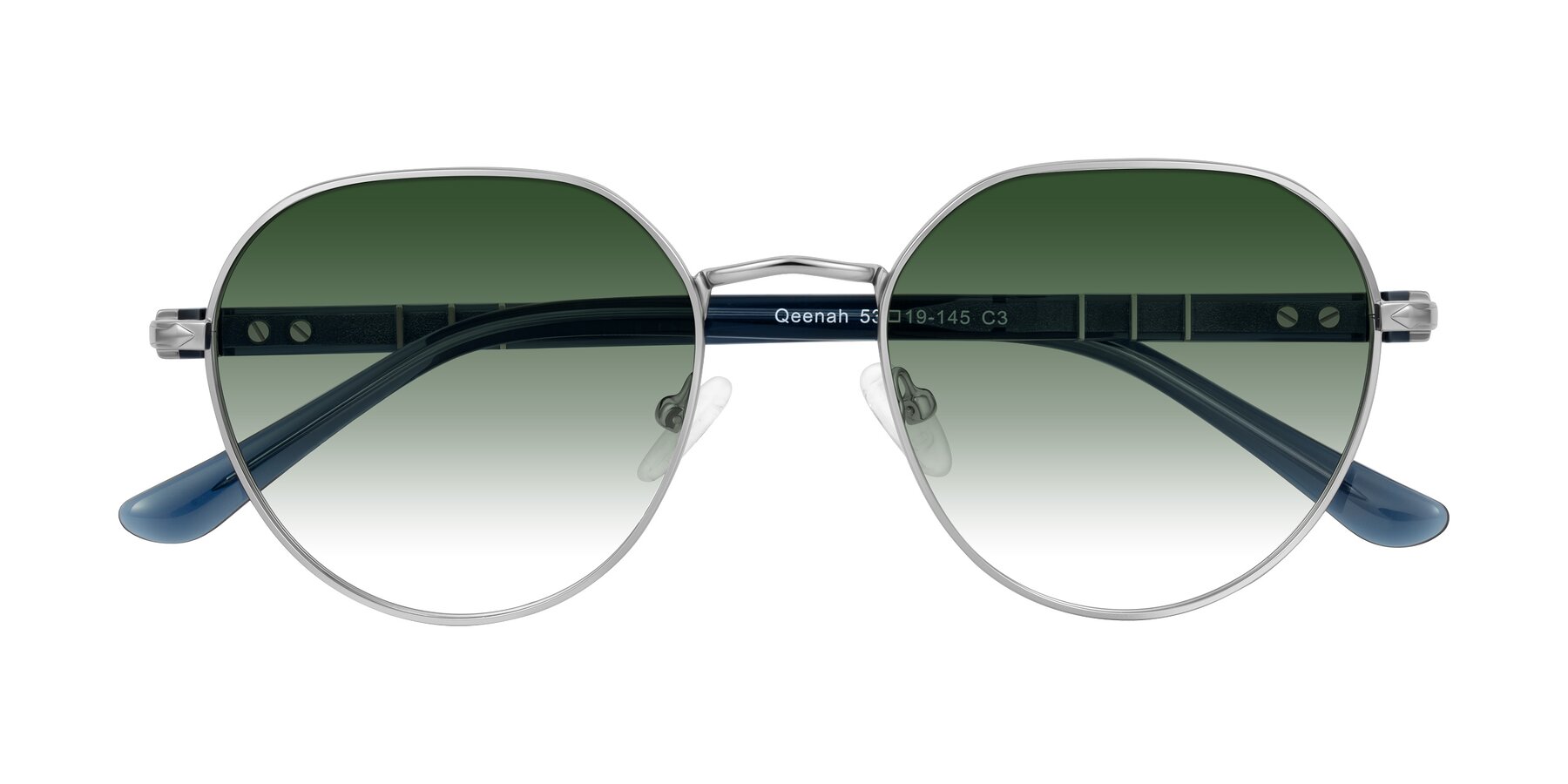Folded Front of Qeenah in Silver with Green Gradient Lenses