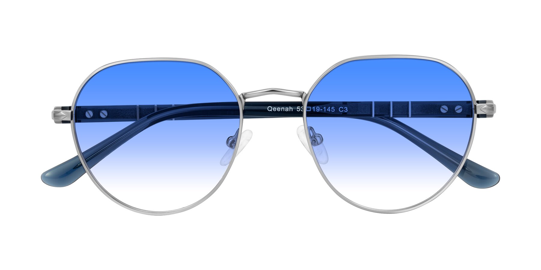 Folded Front of Qeenah in Silver with Blue Gradient Lenses