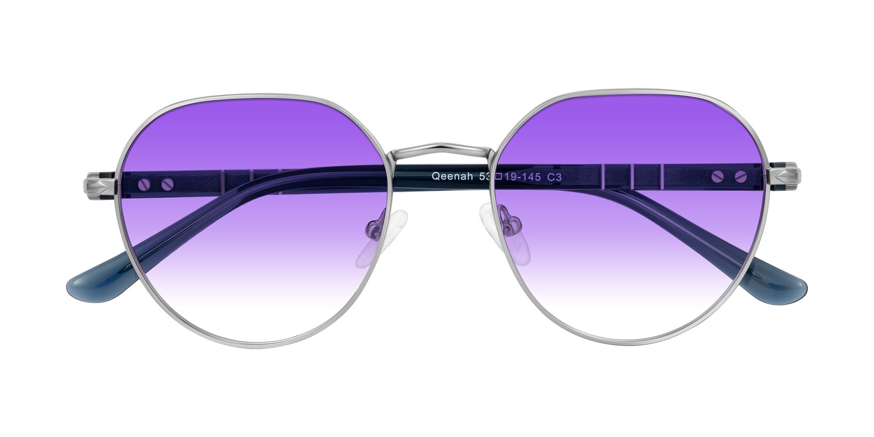 Folded Front of Qeenah in Silver with Purple Gradient Lenses