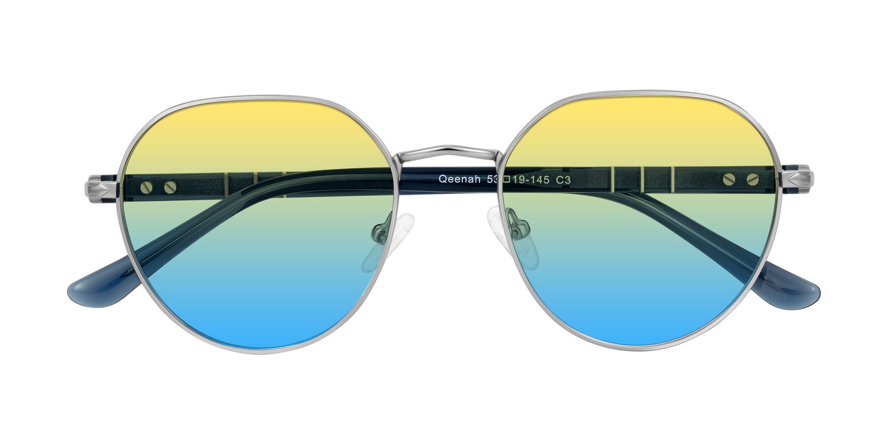 Folded Front of Qeenah in Silver with Yellow / Blue Gradient Lenses