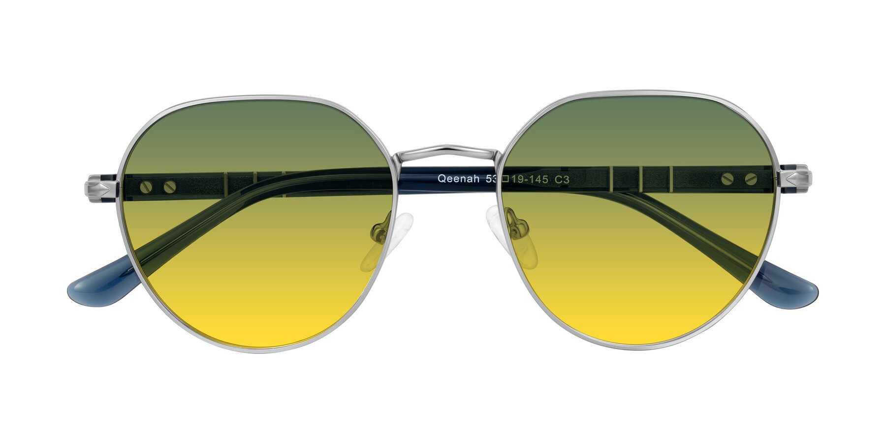 Folded Front of Qeenah in Silver with Green / Yellow Gradient Lenses