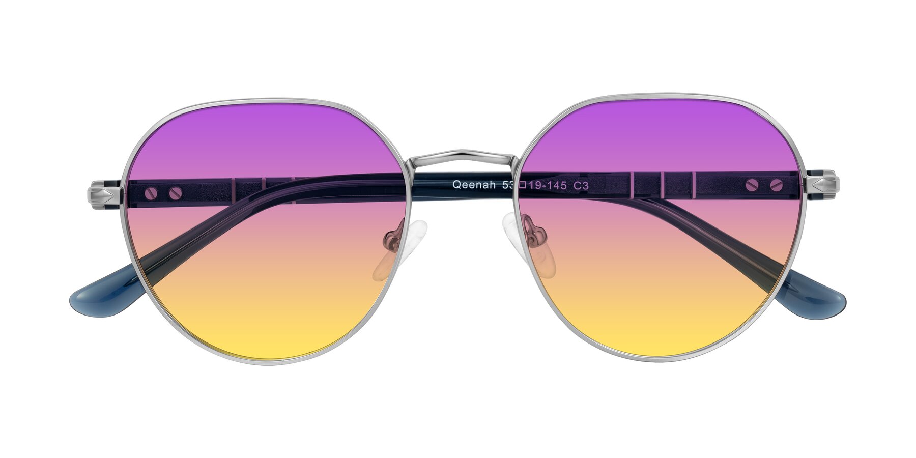 Folded Front of Qeenah in Silver with Purple / Yellow Gradient Lenses