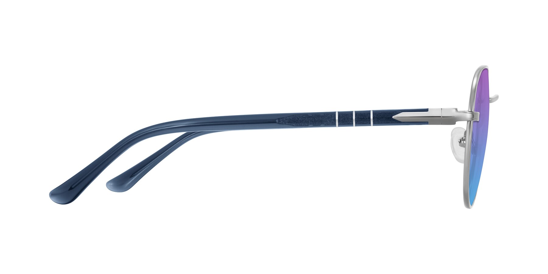 Side of Qeenah in Silver with Purple / Blue Gradient Lenses