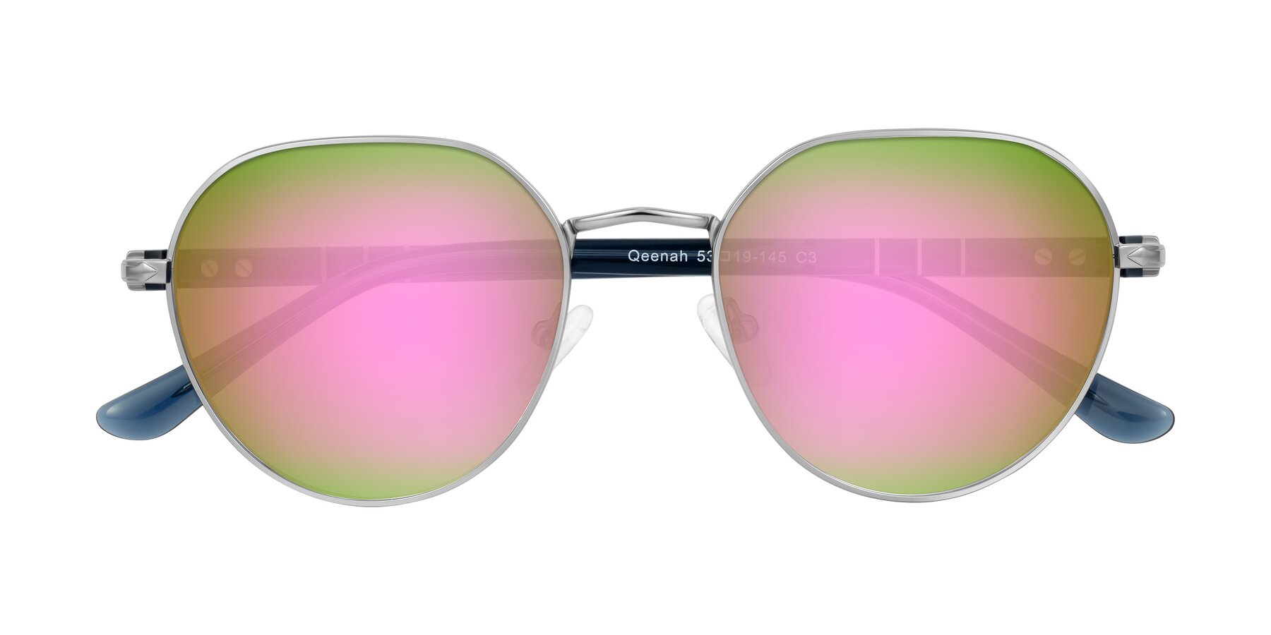 Folded Front of Qeenah in Silver with Pink Mirrored Lenses
