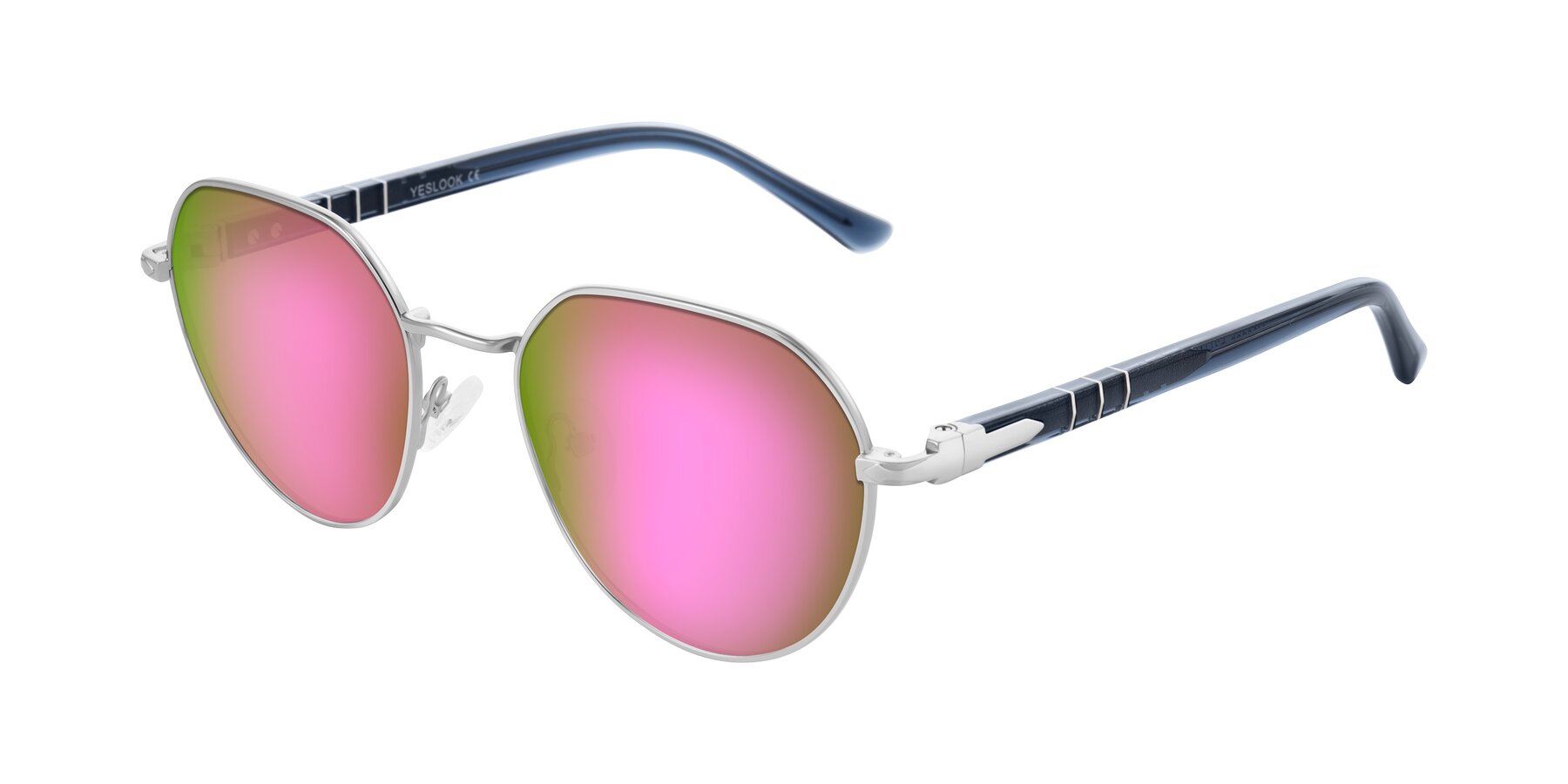Angle of Qeenah in Silver with Pink Mirrored Lenses