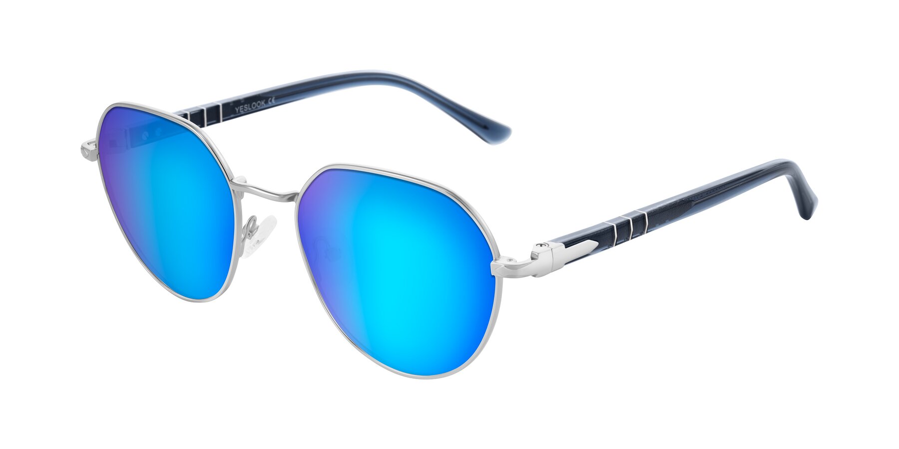 Angle of Qeenah in Silver with Blue Mirrored Lenses