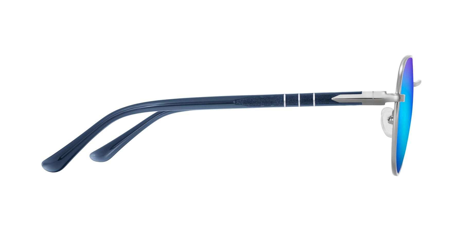 Side of Qeenah in Silver with Blue Mirrored Lenses