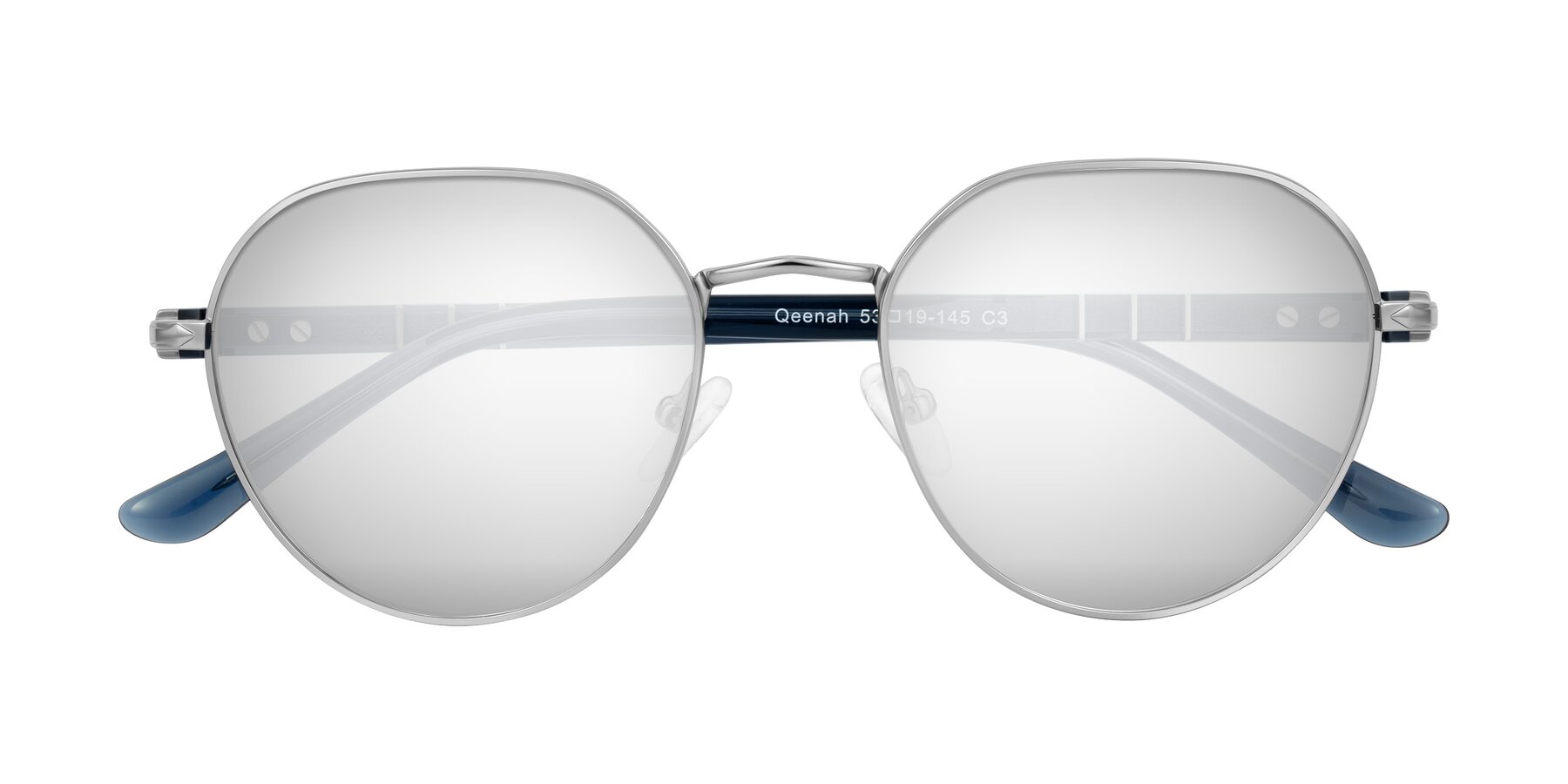 Folded Front of Qeenah in Silver with Silver Mirrored Lenses