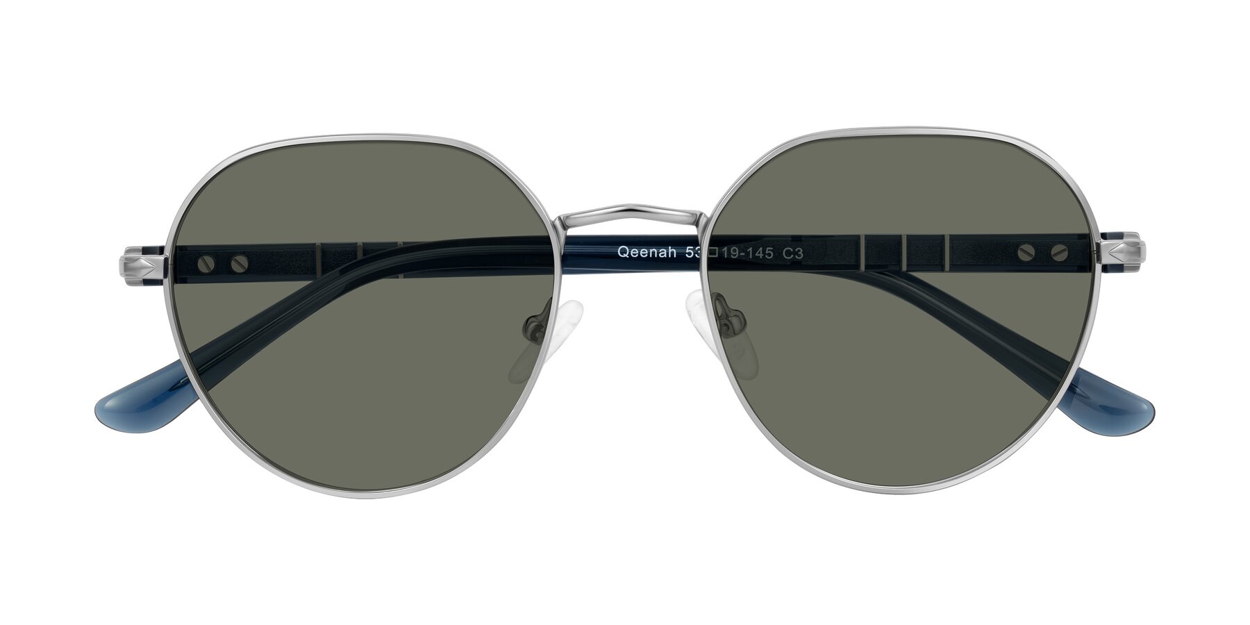 Folded Front of Qeenah in Silver with Gray Polarized Lenses