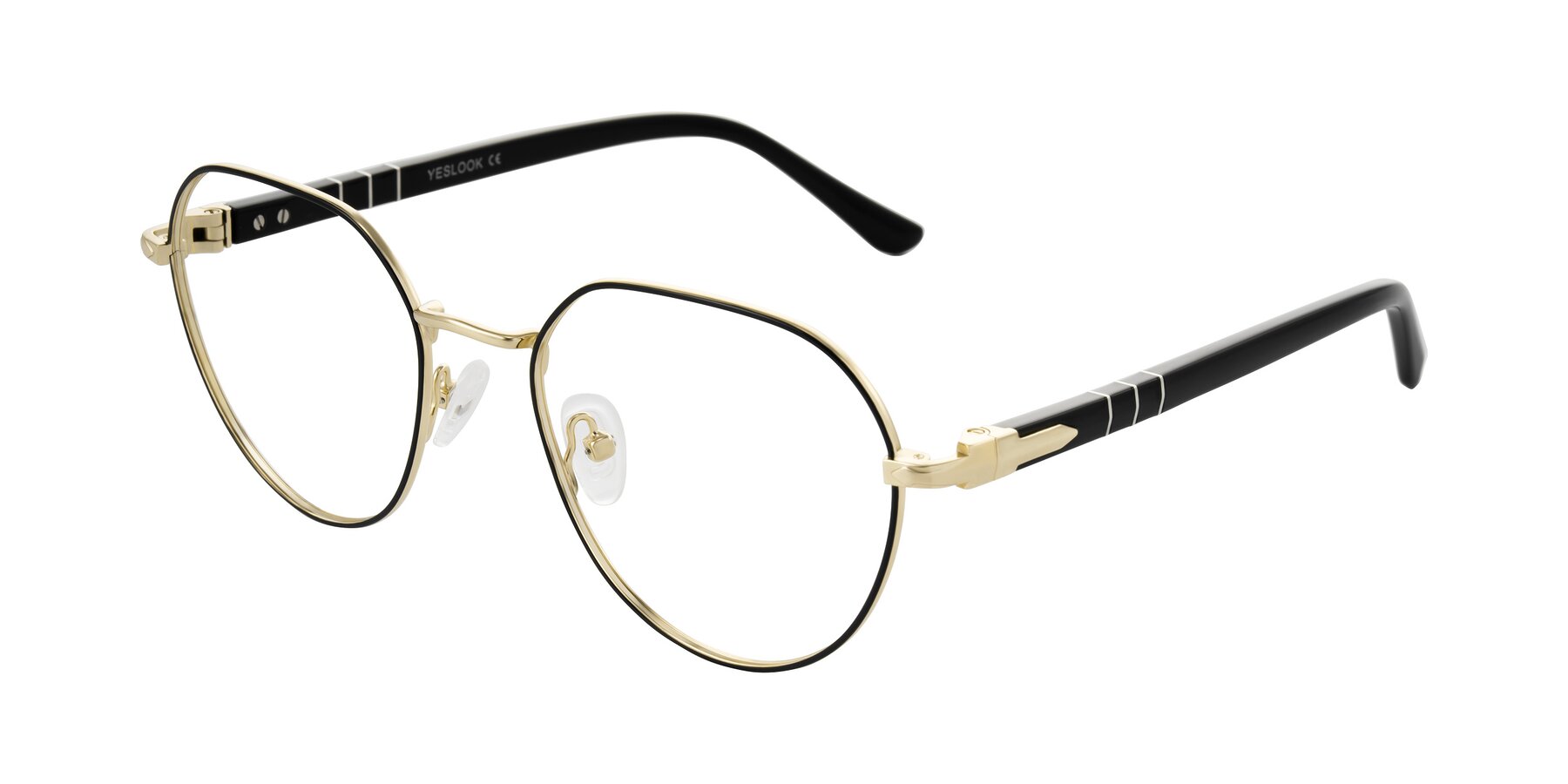 Angle of Qeenah in Black/Gold with Clear Blue Light Blocking Lenses
