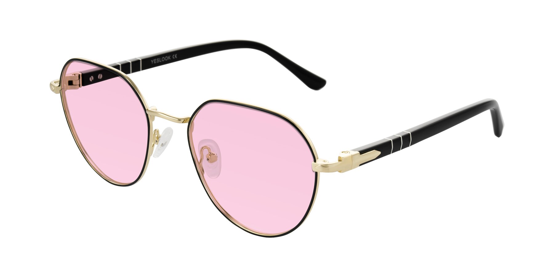 Angle of Qeenah in Black/Gold with Light Pink Tinted Lenses