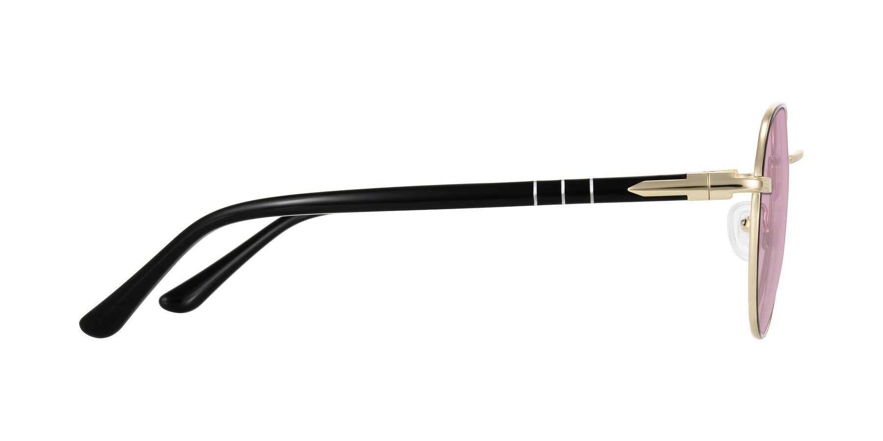 Side of Qeenah in Black/Gold with Light Pink Tinted Lenses