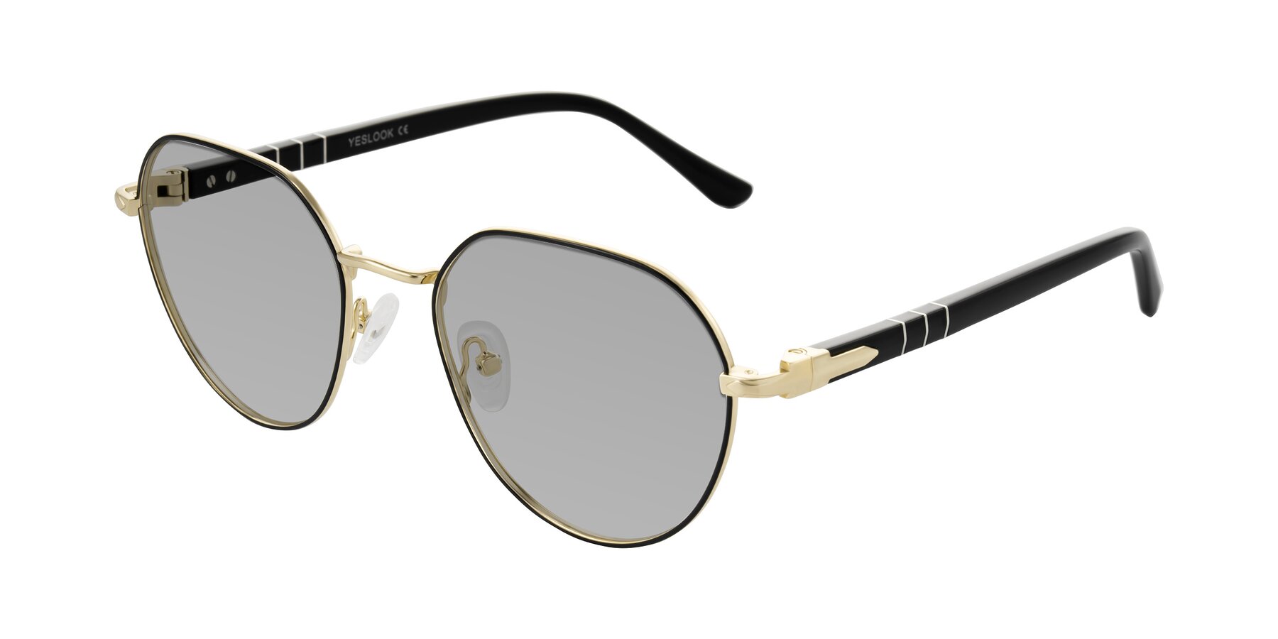 Angle of Qeenah in Black/Gold with Light Gray Tinted Lenses