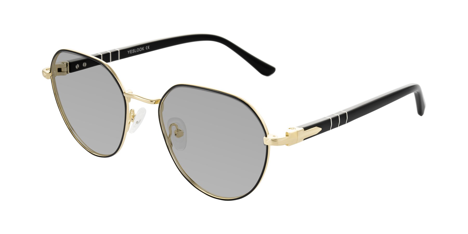 Angle of Qeenah in Black/Gold with Light Gray Tinted Lenses