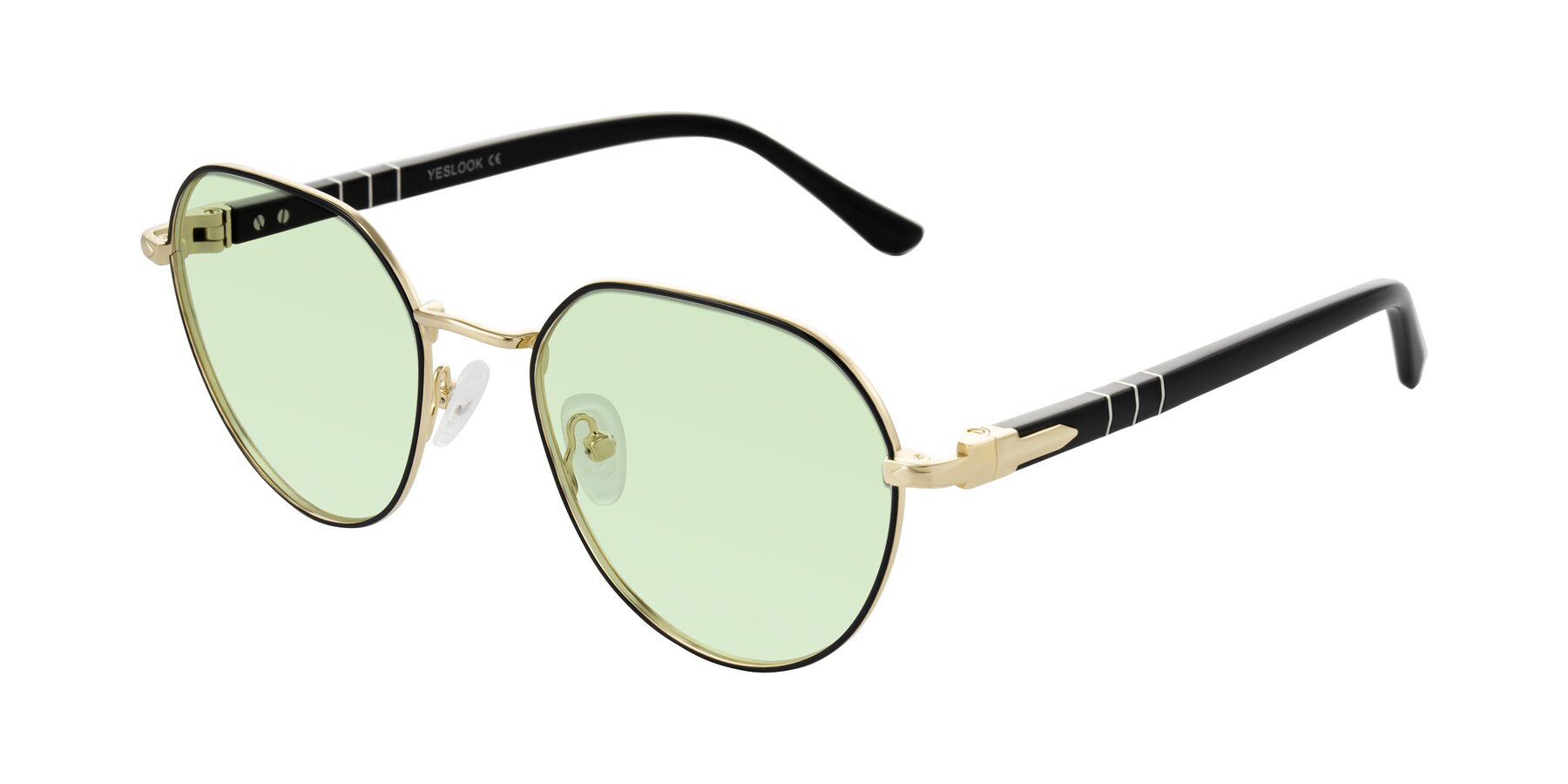 Angle of Qeenah in Black/Gold with Light Green Tinted Lenses