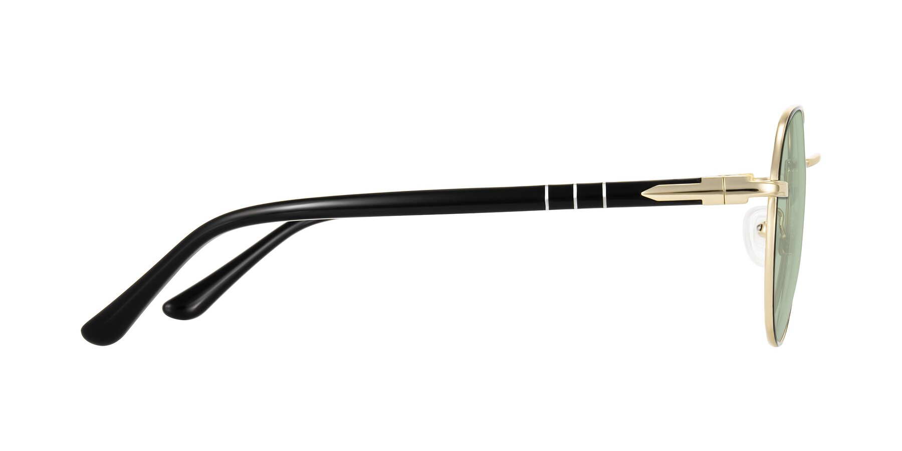 Side of Qeenah in Black/Gold with Light Green Tinted Lenses