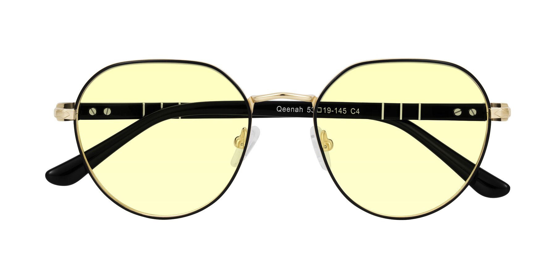 Folded Front of Qeenah in Black/Gold with Light Yellow Tinted Lenses