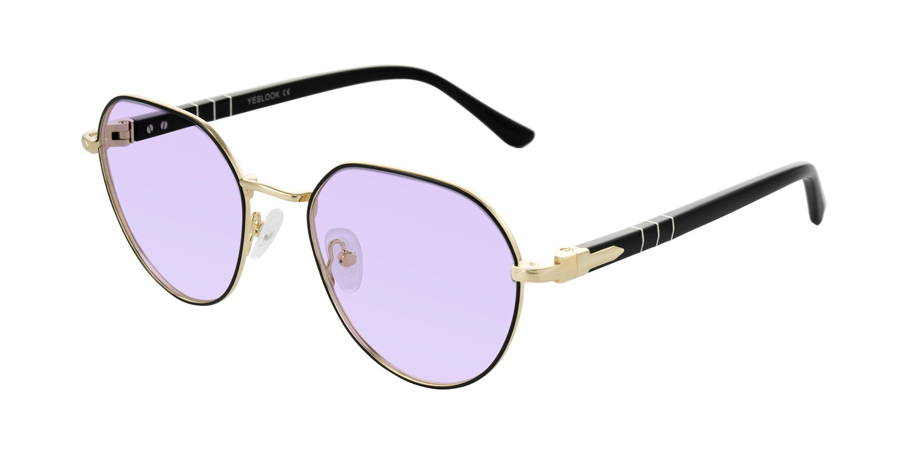 Angle of Qeenah in Black/Gold with Light Purple Tinted Lenses