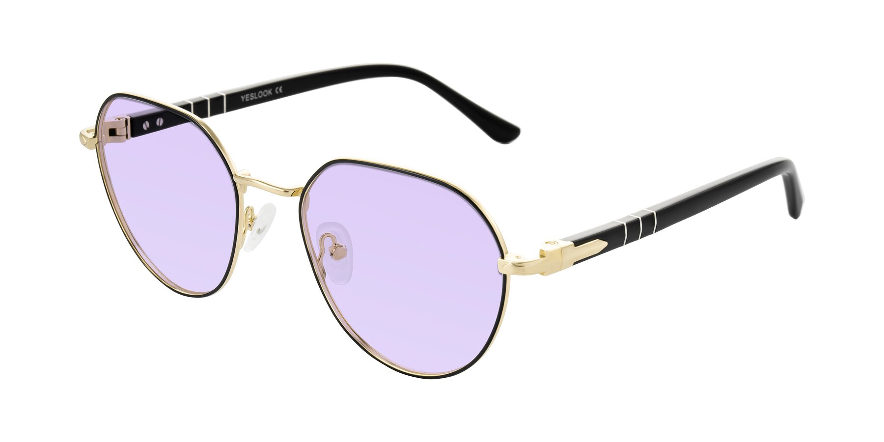 Angle of Qeenah in Black/Gold with Light Purple Tinted Lenses