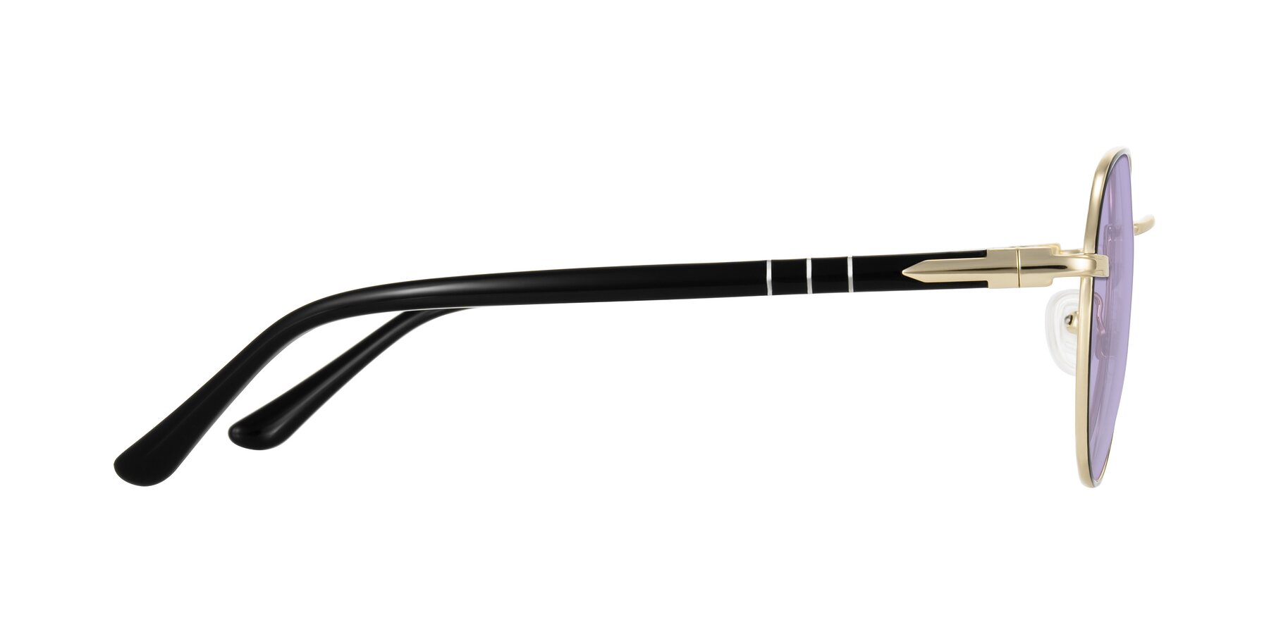Side of Qeenah in Black/Gold with Light Purple Tinted Lenses