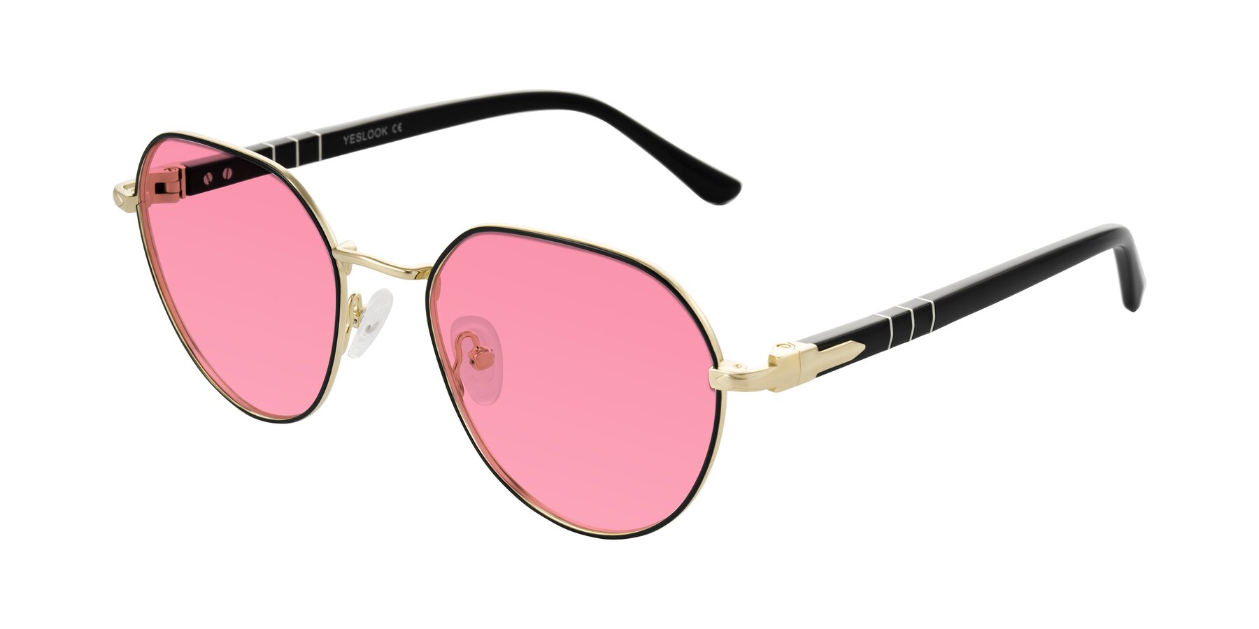Angle of Qeenah in Black/Gold with Pink Tinted Lenses