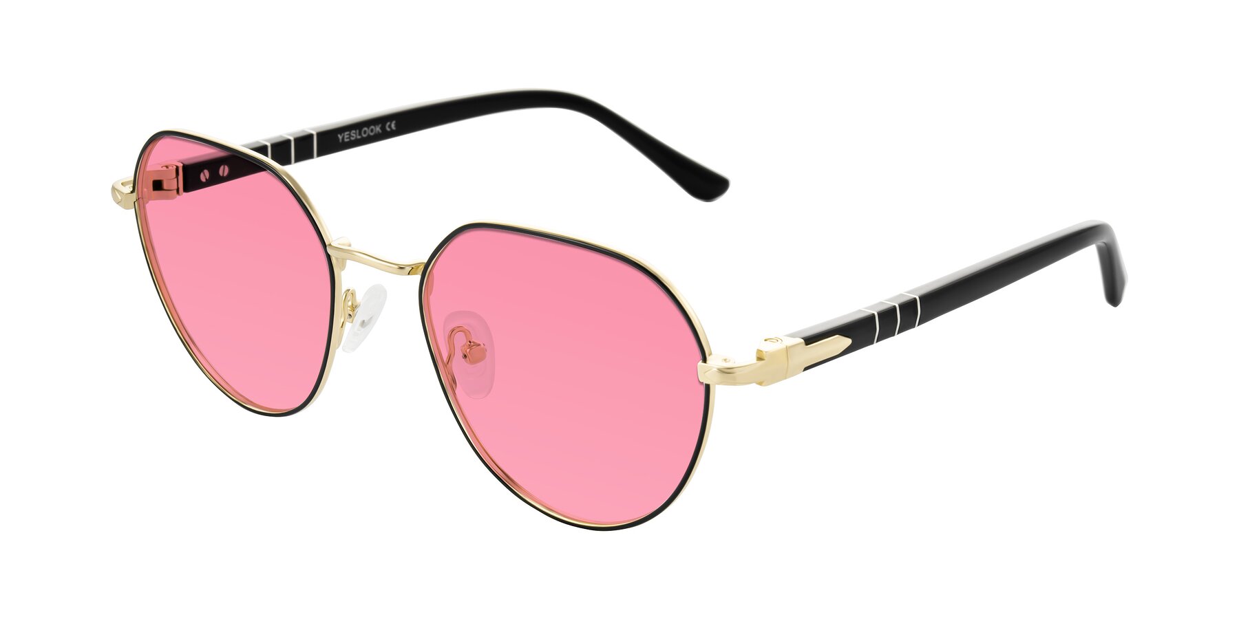 Angle of Qeenah in Black/Gold with Pink Tinted Lenses