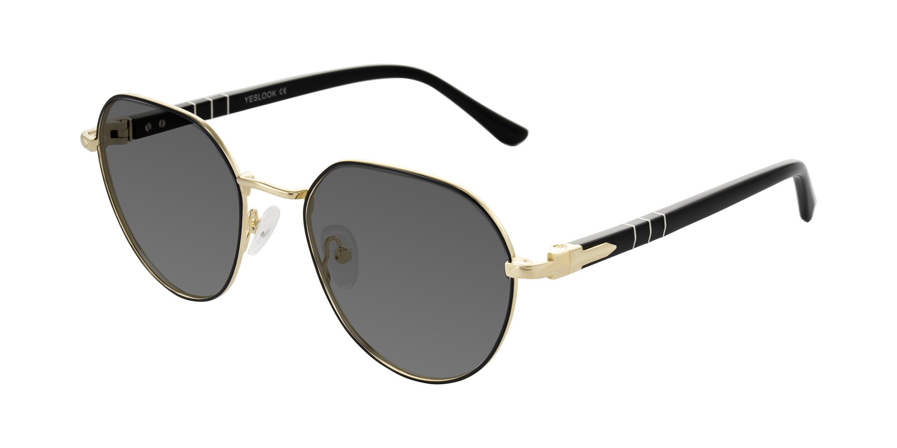 Angle of Qeenah in Black/Gold with Medium Gray Tinted Lenses