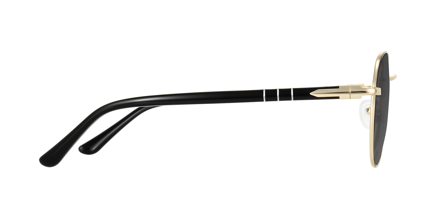 Side of Qeenah in Black/Gold with Medium Gray Tinted Lenses