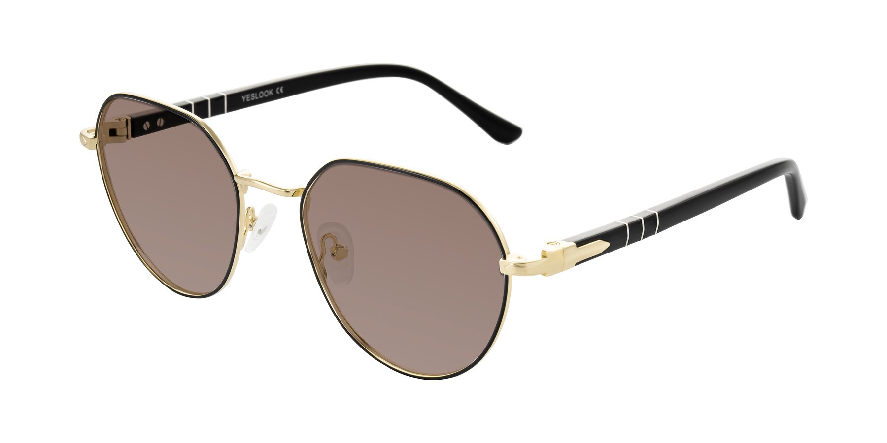 Angle of Qeenah in Black/Gold with Medium Brown Tinted Lenses