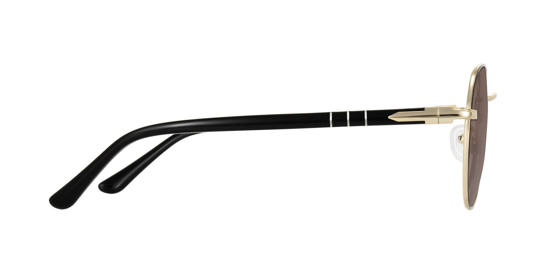 Side of Qeenah in Black/Gold with Medium Brown Tinted Lenses
