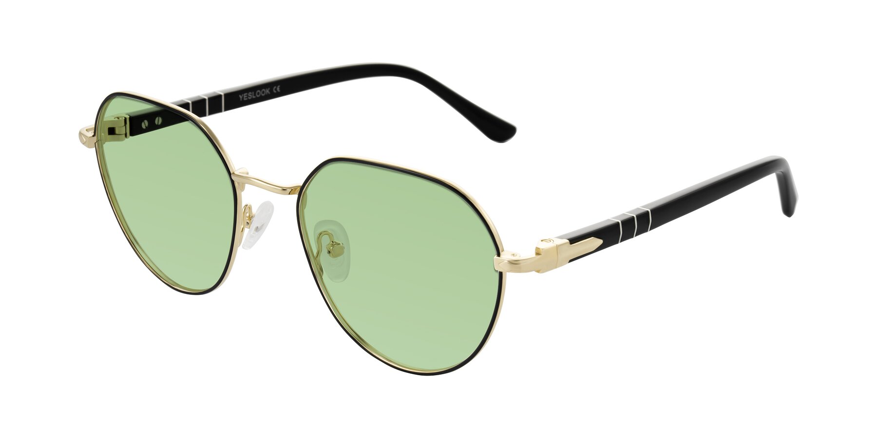 Angle of Qeenah in Black/Gold with Medium Green Tinted Lenses