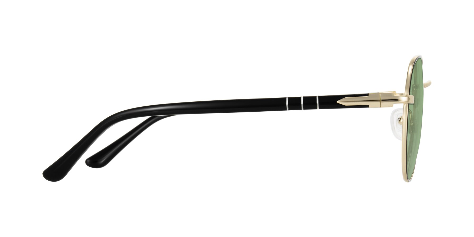 Side of Qeenah in Black/Gold with Medium Green Tinted Lenses